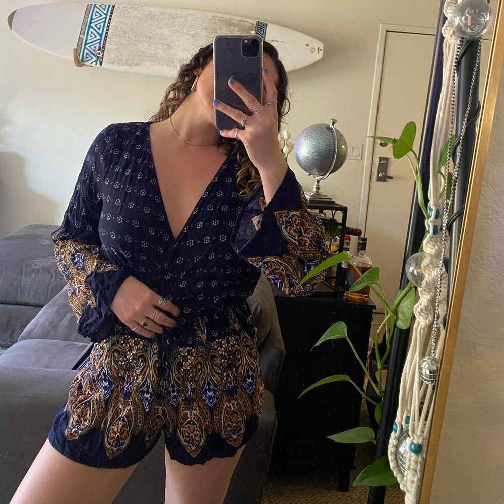 Blue romper with pockets